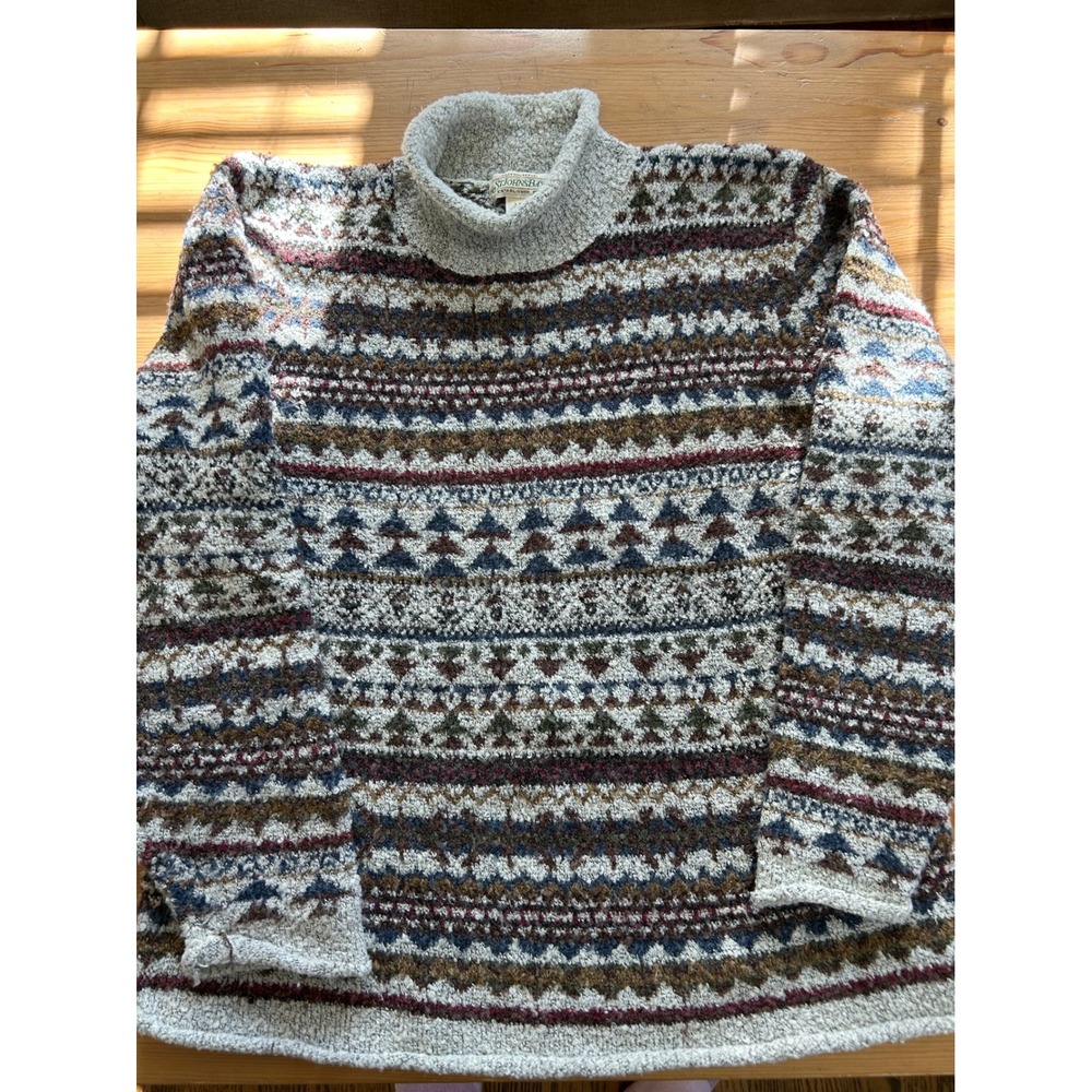 St Johns Bay L Vintage Y2K Fair Isle Mock Roll Neck Sweater Wool Blend 90s Gorp